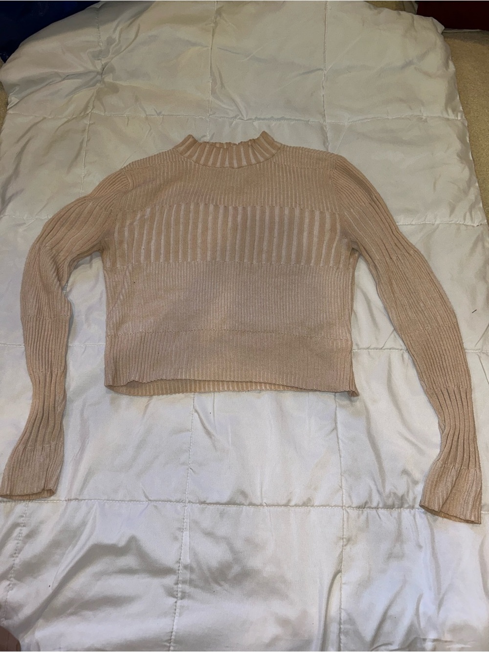 American Eagle Outfitters Ribbed Mock Neck Sweater - Light Beige